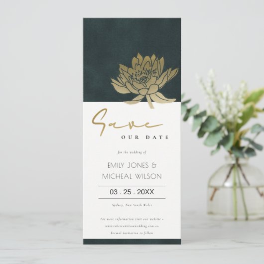 INVITATION OR EMERALD VERT LOTUS FLORAL SAVE DATE INVI (Debout devant)