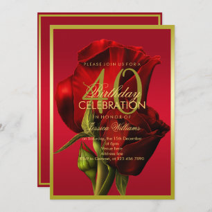 Invitation Or encadré romantique Rose rouge Anniversaire