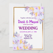 Invitation Or encadré violet et or floral (Devant)