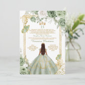 Invitation Or espagnol 15 Años Sage Green Princesse Anniversa (Debout devant)