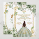 Invitation Or espagnol 15 Años Sage Green Princesse Anniversa (Devant / Derrière)
