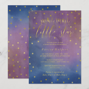 Invitation Or et aquarelle Twinkle Baby shower Little Star