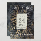 Invitation Or et ardoise gris Enregistrer notre date (Devant / Derrière)