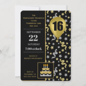 Invitation Or et argent sur Noir 16e anniversaire Confetti (Dos)