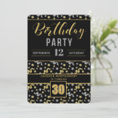 Invitation Or et argent sur Noir 30e anniversaire Confetti (Debout devant)