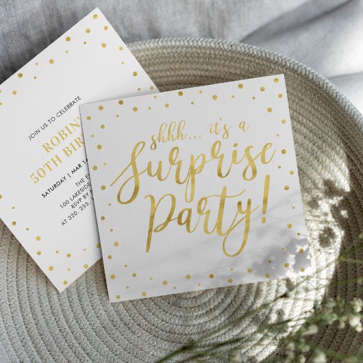 Invitation Or et Blanc | 50e anniversaire surprise