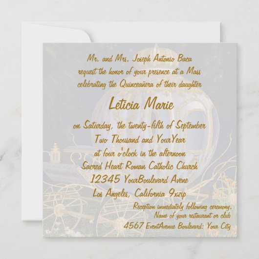 Invitation Or et blanc de princesse de conte de fées de (Devant)