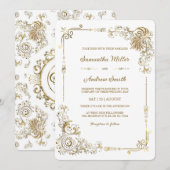 Invitation Or et Blanc Éditable de Mariage (Devant / Derrière)