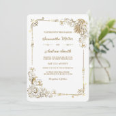 Invitation Or et Blanc Éditable de Mariage (Debout devant)