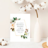 Invitation Or et blanc Floral QR Code RSVP Mariage