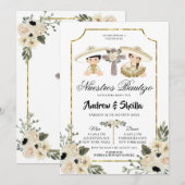 Invitation Or et blanc Floral Twin Boy Girl Bautizo (Devant / Derrière)