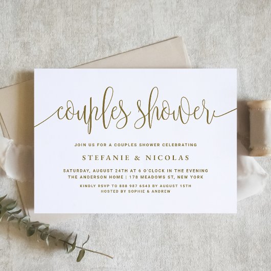 Invitation Or et blanc Jolie Calligraphie Couples Douche
