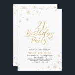 Invitation Or et blanc | Modern Chic 21e fête d'anniversaire<br><div class="desc">Fêtons votre journée spéciale avec cette élégante invitation à la fête du 21e anniversaire. Ce design présente une typographie or chic sur le devant et or brillant graphiques avec une photo à l'arrière. Remplacez l'exemple de photo par le vôtre ou supprimez si vous ne le voulez pas. La couleur de...</div>