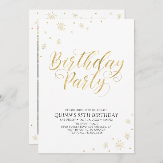 Invitation Or et blanc | Modern Chic 55e fête d'anniversaire (Devant / Derrière)