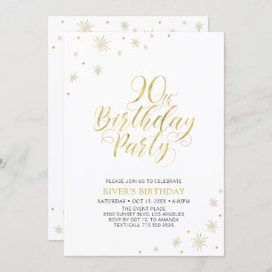 Invitation Or et blanc   Modern Chic 90th Birthday Party