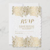 Invitation Or et blanc Paisley Lace RSVP (Devant)