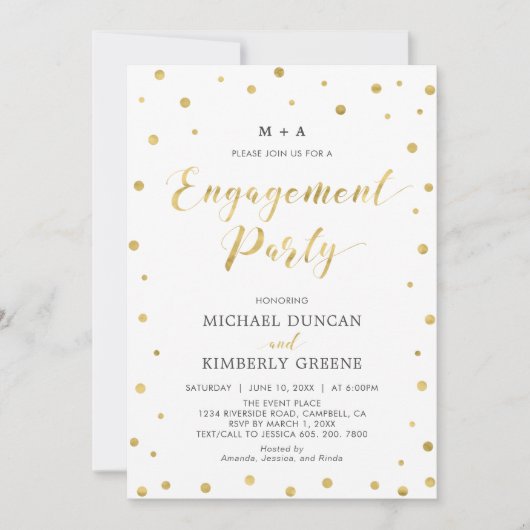 Invitation Or et blanc | Parti d'engagement Confetti moderne  (Devant)