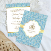 Invitation Or et bleu clair Damask Mariage musulman islamique