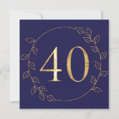 Invitation Or et bleu Hydrangea 40e anniversaire de Mariage (Dos)