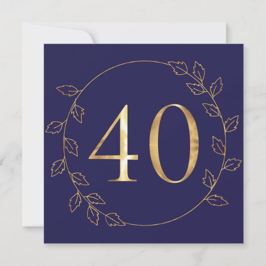 Invitation Or et bleu Hydrangea 40e anniversaire de Mariage (Dos)