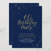 Invitation Or et bleu marine | Modern Chic 60th Birthday Part (Devant / Derrière)