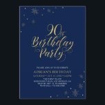 Invitation Or et bleu marine | Modern Chic 90th Birthday Part<br><div class="desc">Fêtons votre journée spéciale avec cette élégante invitation à la fête du 90e anniversaire d'or. Ce design présente une typographie or chic et des éléments or avec un arrière - plan noir. Vous pouvez customiser le texte et la couleur arrière - plan. Plus d'articles correspondants disponibles dans ma boutique BaraBomDesign....</div>
