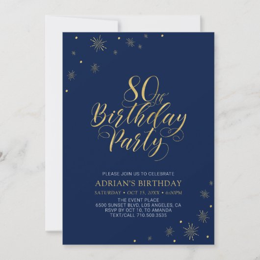 Invitation Or et bleu marine | Modern Chic fête d'anniversair (Devant)