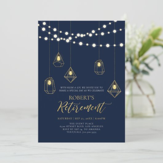 Invitation Or et bleu marine | String Lights RetiParty (Debout devant)