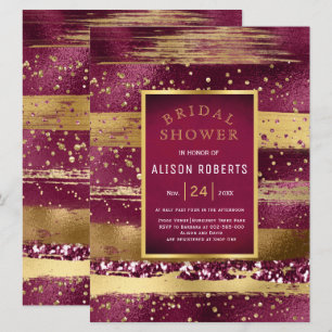 Invitation Or et bordeaux coups mariage douche nuptiale