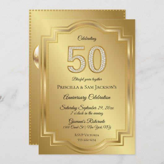 Invitation Or et diamants 50e anniversaire (Devant / Derrière)