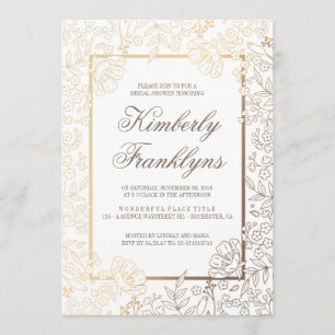 Invitation Or et Fête de la mariée vintage florale blanche