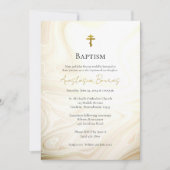 Invitation Or et foncé Tan Faux Marbre souffle Baptême (Devant)
