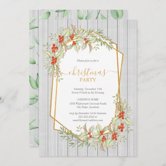 Invitation Or et Holly | Géométrique Pays Vacances Rustiques (Devant / Derrière)