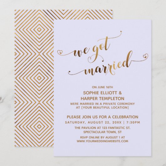 Invitation Or et Lavande Notre mariage, la soirée d'après les (Devant / Derrière)