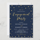 Invitation Or et marine | Confetti moderne Engagement Party I (Devant)