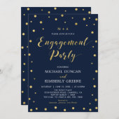 Invitation Or et marine | Confetti moderne Engagement Party I (Devant / Derrière)