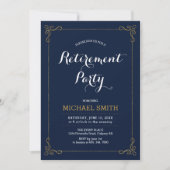 Invitation Or et marine | Elegant Classy Retirement Party (Devant)
