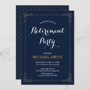 Invitation Or et marine   Elegant Classy Retirement Party