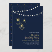 Invitation Or et marine | Fête d'anniversaire des lumières à (Devant / Derrière)