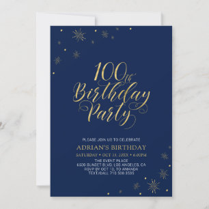 Invitation Or et marine   Modern Chic 100th Birthday Party