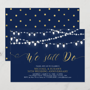 Invitation Or et marine Moderne 50e anniversaire de mariage