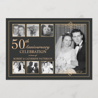 Invitation Or et Noir Classique Photo Anniversaire de Mariage