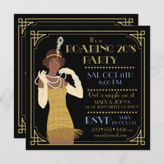 Invitation Or et noir d'aileron d'Afro-américain des années (Devant / Derrière)