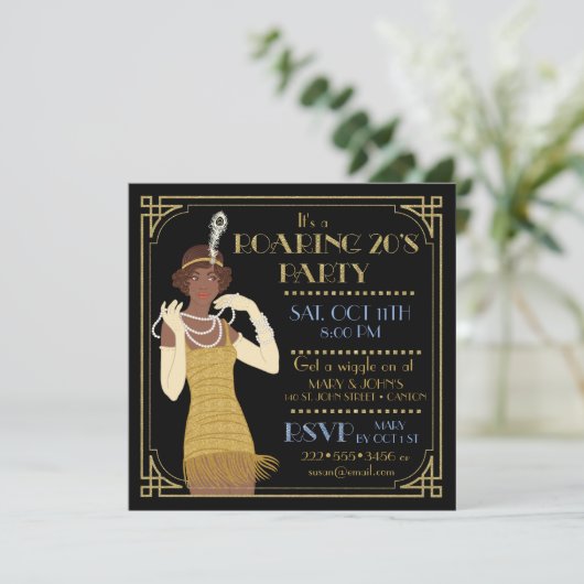 Invitation Or et noir d'aileron d'Afro-américain des années (Debout devant)