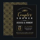 Invitation Or et noir | Élégant Wedding shower Couples<br><div class="desc">Cette élégante invitation à la wedding shower en couple présente une belle typographie or sur un arrière - plan noir. Vous pouvez customiser la couleur arrière - plan.</div>