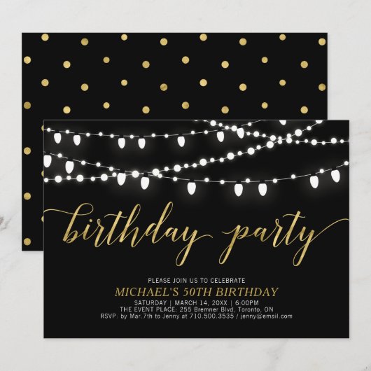 Invitation Or et noir | Fête du 50e anniversaire masculin pou (Devant / Derrière)