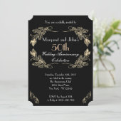 Invitation Or et noir glamour 50e anniversaire de mariage (Debout devant)