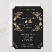 Invitation Or et noir glamour 50e anniversaire de mariage (Devant)