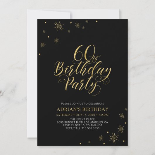 Invitation Or et noir | Modern Chic 60th Birthday Party (Devant)