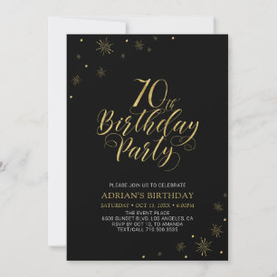 Invitation Or et noir Modern Chic 70th Birthday Party